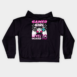 Kids 10th Birthday Gamer Girl Level 10 Unlocked Video Gamer Kids Hoodie